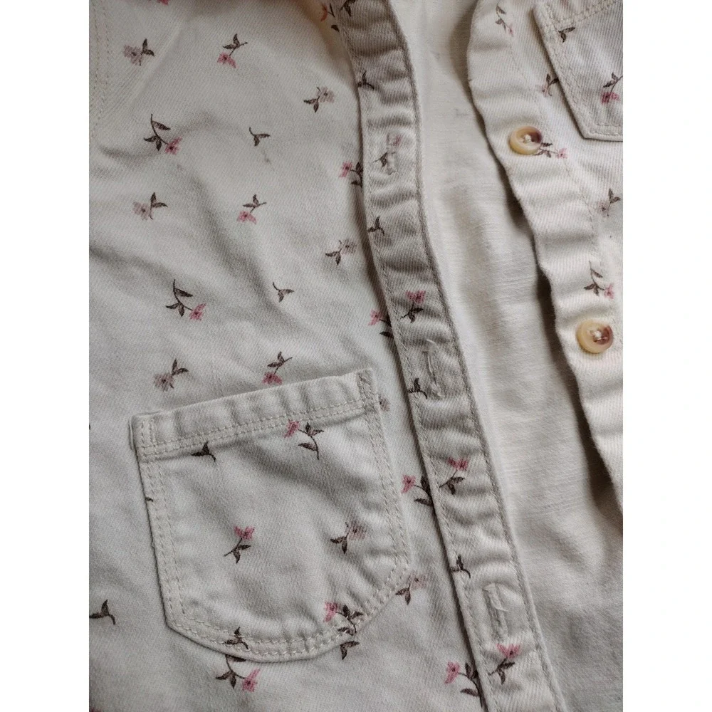 Old Navy Toddler‎ Girls Cream Floral Cotton Twill Utility Jacket Chore Coat 3T